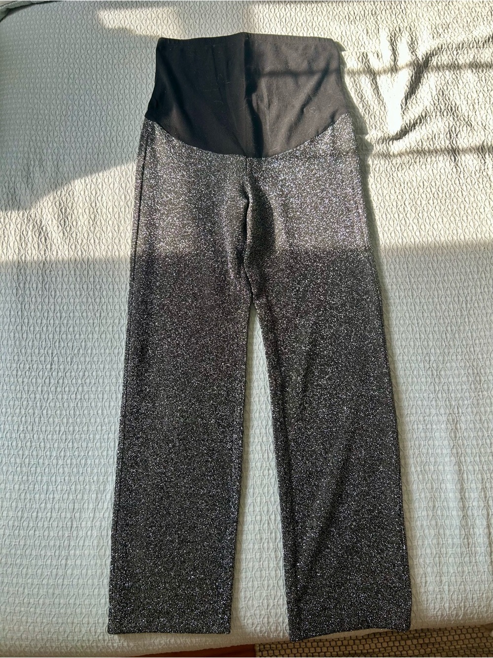 H&M Mama Black Silver Glitter Wide Leg Maternity Pants Stretch